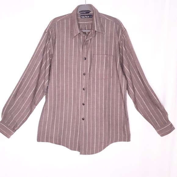 Nautica Vinatge Button Down Shirt Brown/Taupe Herringbone/Plaid Size Large - Picture 1 of 6